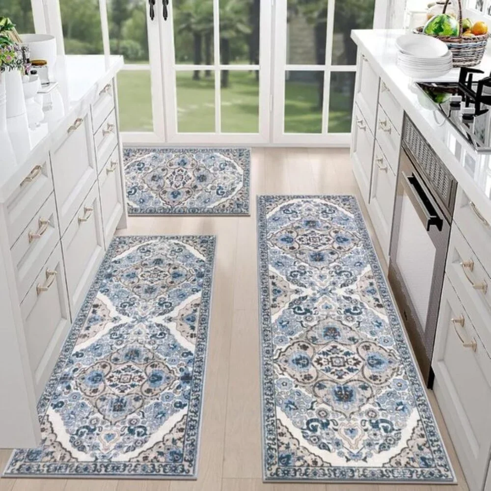 New 3-Piece Farmhouse Kitchen Rug Set, Non-Slip, Washable Boho Floor Mats